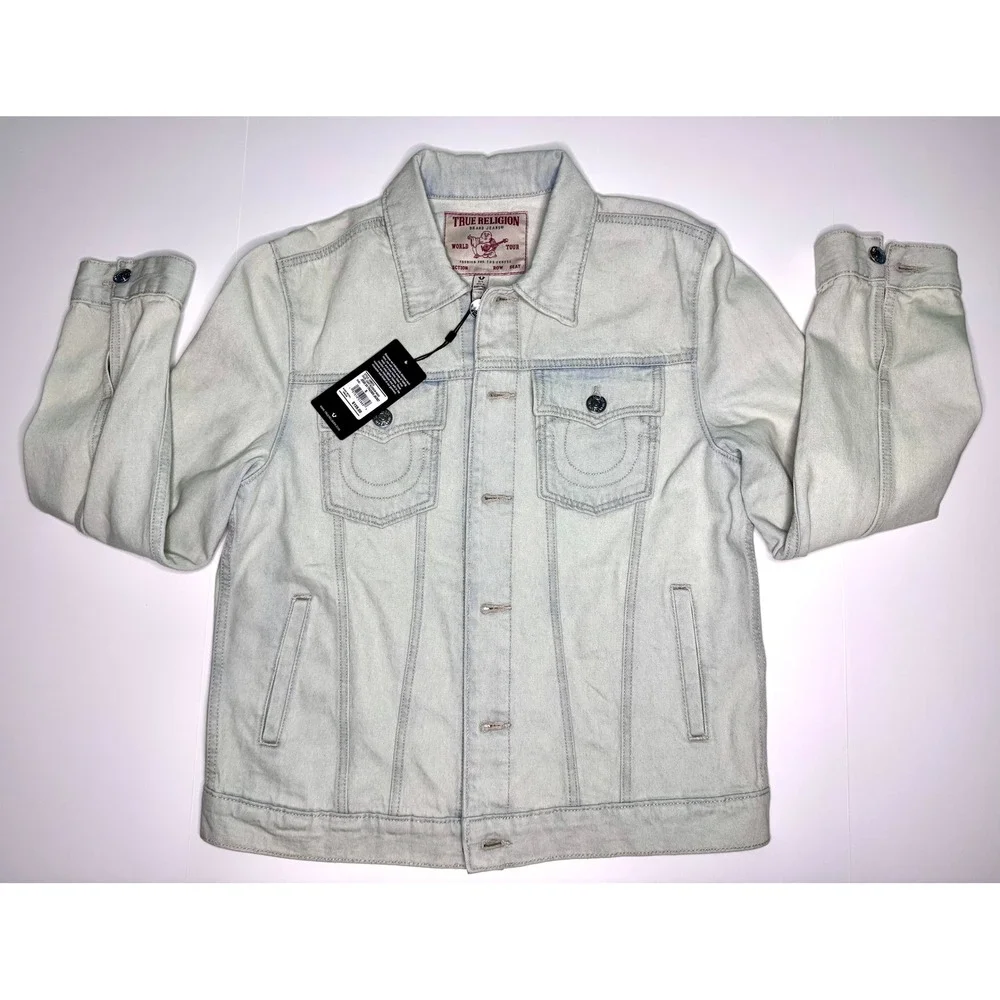 True Religion Jesse SN Trucker Jacket Light Blossom Wash Denim‎ Mens Small